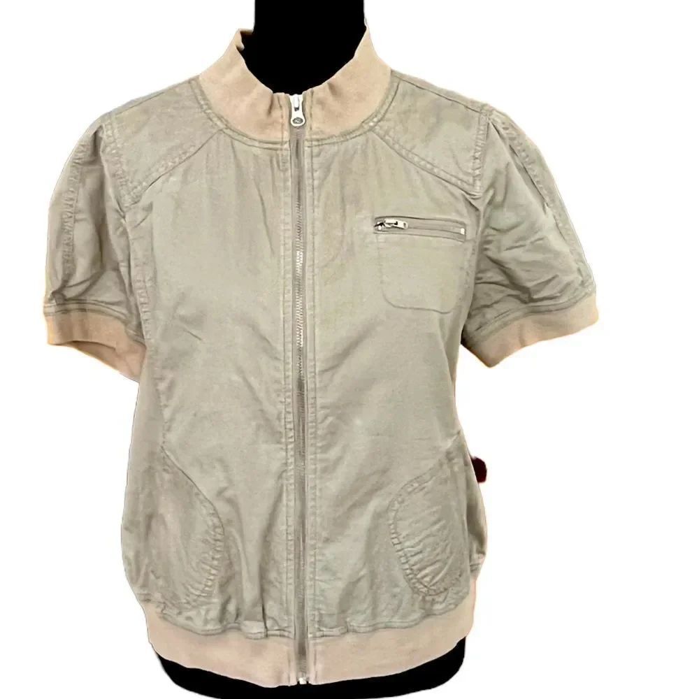 LOFT zip front tan top, size L